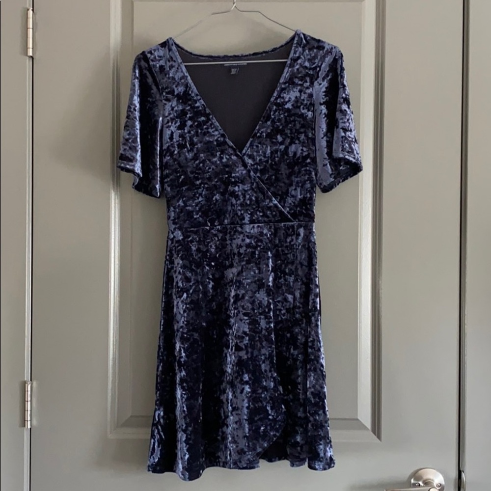 AEO Crushed Velvet Navy Mini Dress